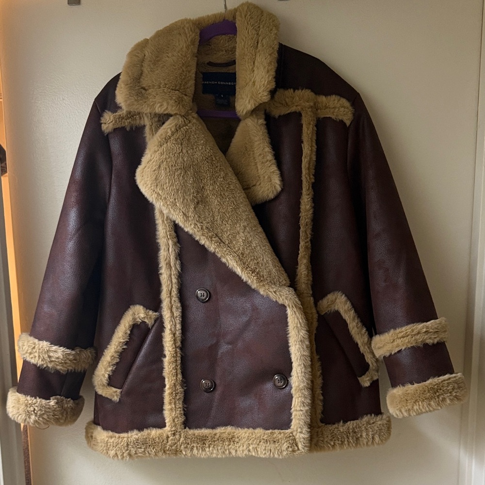 French Connection Tan Shearling Coat